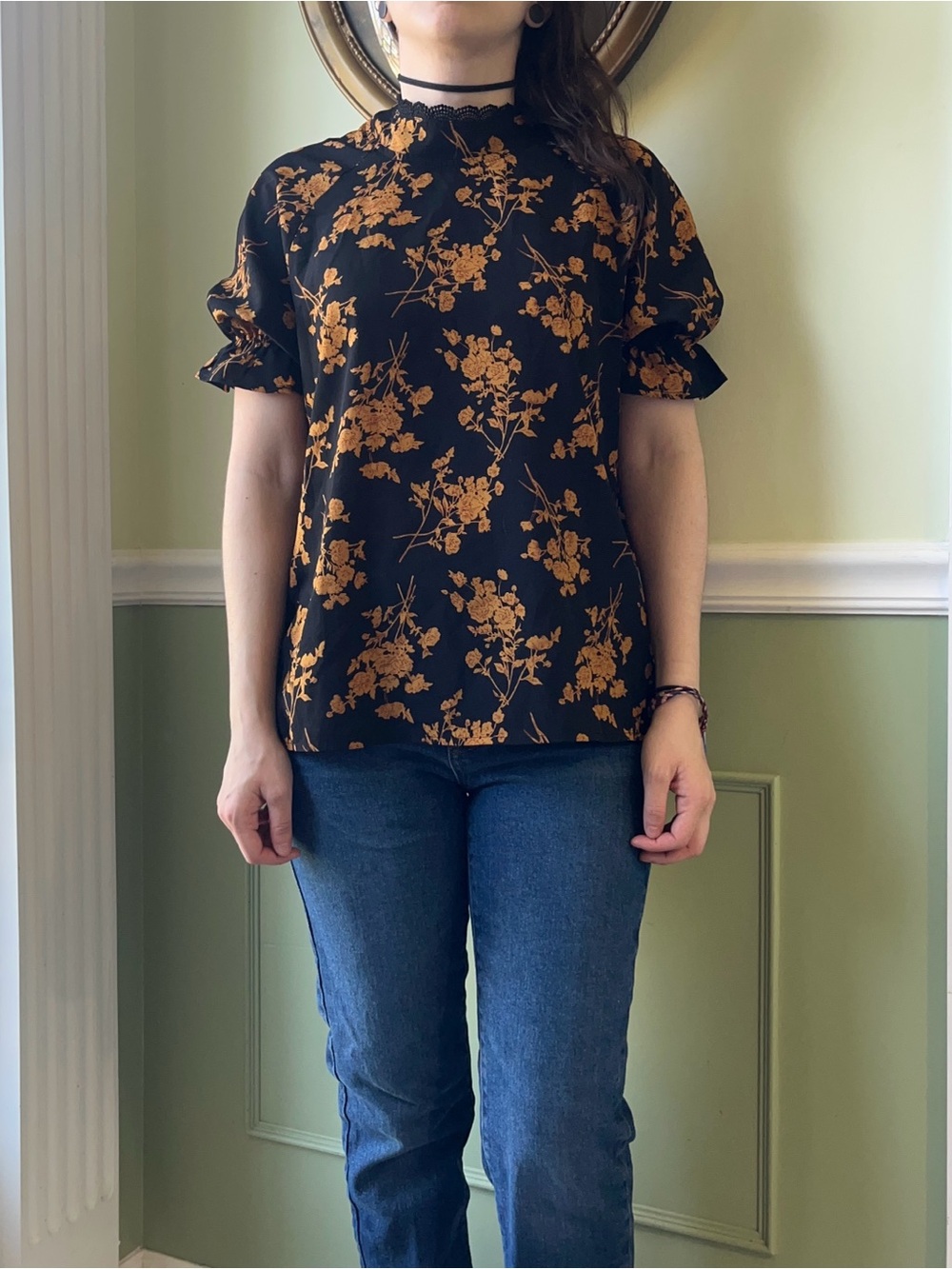 SHEIN black floral blouse top